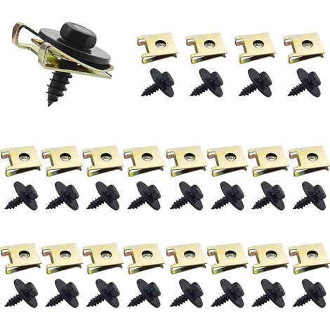 Lntyq U-Clips et Vis Kit Universal Metal, Lot de 40 Écrous et Boulons pour Auto Clips de Fixation Voiture Kit, Vis et Ecrou Cage U-clip Voiture, U-Nuts Vis de Panneau de Porte de Voiture Clip Fixation (1/5)