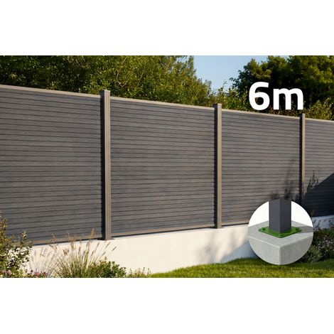 Clôture composite effet bois 6m PRIEL H.150 cm sur platine gris (1/5)