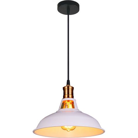 Pendant Ligh Retro Metal Hanging Ceiling Light Adjustable Height for Living Room Restaurant Porch Ø 27cm White
