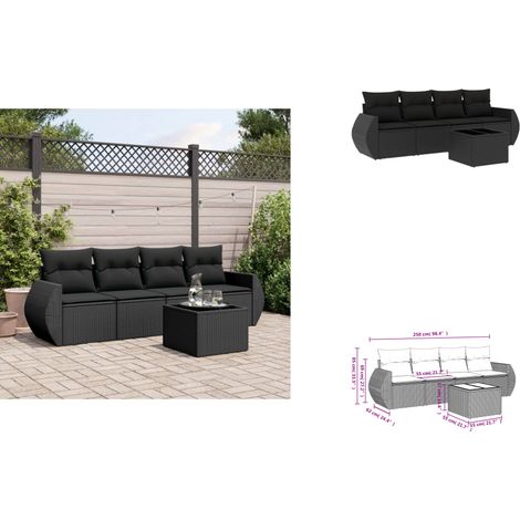 Salon de jardin 5 pcs avec coussins noir résine tressée - Ensemble Salon De Jardin - Meuble De Jardin - Salon De Jardin Design - Mobilier De Jardin Moderne - Set Salon Exterieur (1/3)