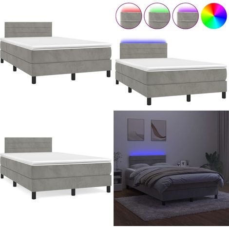 Sommier à lattes de lit avec matelas LED gris clair 120x190 cm - Lit Plateforme - Lit Design - Lit Capitonné - Lit Velours - Éclairage Led - Home & Living (1/5)