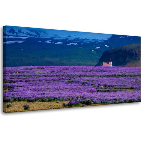 Leinwanddruck Natur Lavendelfeld 80x40 cm Lila Blüten Sonnenuntergang