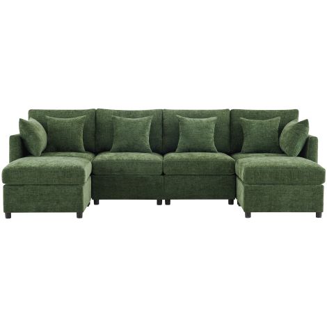 Canapé modulaire 278x161 cm convertible U ou L chenille vert pour salon (1/5)