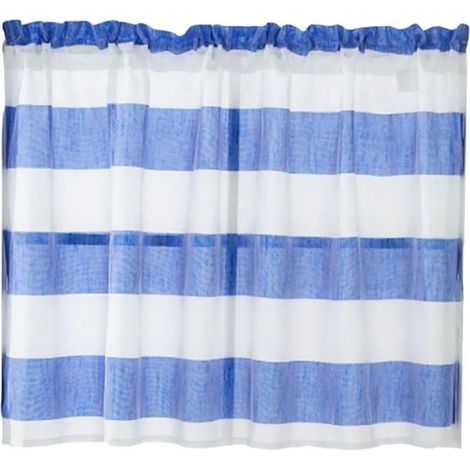 panel a rayas con bolsillo para barra, media cortina, cenefa corta para baño - Azul 74x60cm (1/5)