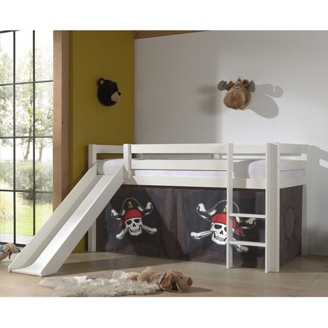 Letto a mezza altezza 90x200 Scivolo sommier incluso housse Pirata Vipack Pino Bianco