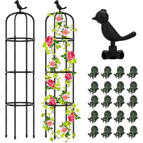 Garden Obelisk 145 cm Climbing Plant Stand for Roses Black Stable Tomato Cage in Flower Support for Indoor and Outdoor Garden (1/5)