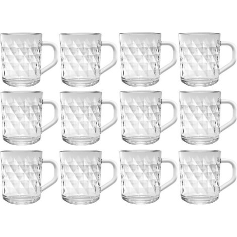 Lot de 12 tasses en verre effet diamants - Transparents Contenance 24,6 cl Entièrement en verre - Livraison gratuite (1/3)