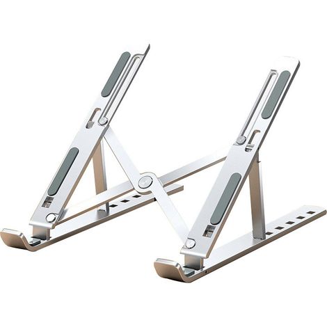 Soporte para portátil , altura ajustable de 6 niveles, escritorio de aluminio ventilado para portátil, silicona antideslizante (plateado)