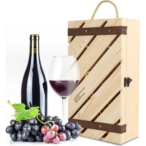 Rotweinkiste aus Holz, schräge Stange, Weingeschenkbox mit Tragegriff, für 2 Flaschen Wein (1/5)