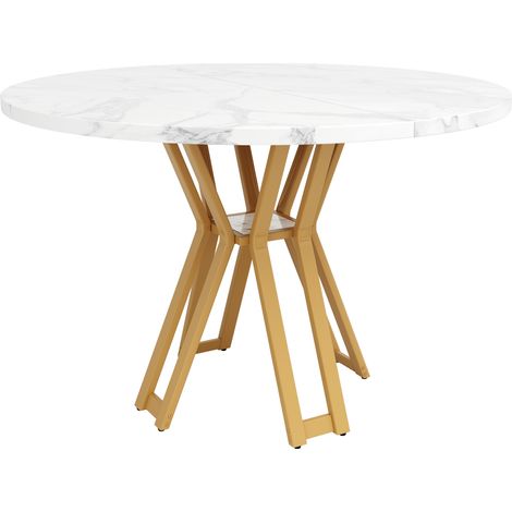 Tavolo da pranzo rotondo 100x76 cm in MDF effetto marmo con gambe in metallo oro (1/5)