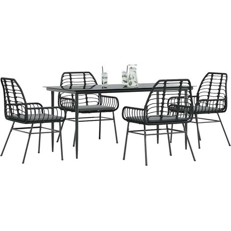 5-tlg. Garten-Essgruppe mit Kissen Schwarz Poly Rattan Glas vidaXL (1/5)