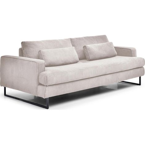 Canapé Convertible 3 places en Velours Côtelé "Thai" 207cm Beige (1/5)