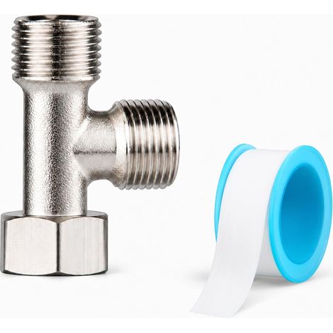 Raccord Té 3/8 Laiton, Vanne 3 Voies avec Ruban Téflon, pour Réservoir WC, Machine à Laver, Robinet de Douche, Étanche (1/5)