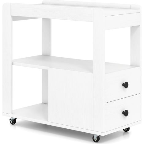 Table d'appoint étroite à roulettes verrouillables 65 x 30 x 62 cm triple rangement moderne en bois d'ingénierie blanc