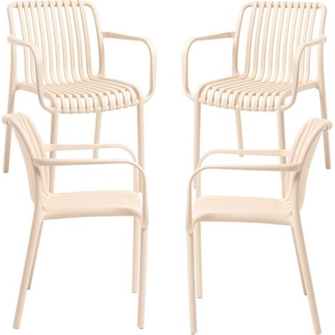 Packs Sillas Jardín - Pack 4 Sillas Somer con Reposabrazos - Beige (1/5)