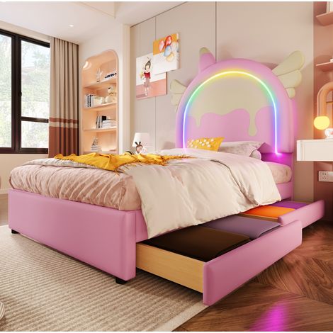lit enfant lit simple rangement 90x200 rose licorne OKMYHOME (1/5)