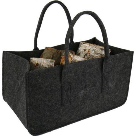 Sac à bûches en feutre gris foncé – Rangement 50x25x25 cm – Transport facile avec poignées – Pour bois de chauffage et provisions (1/3)