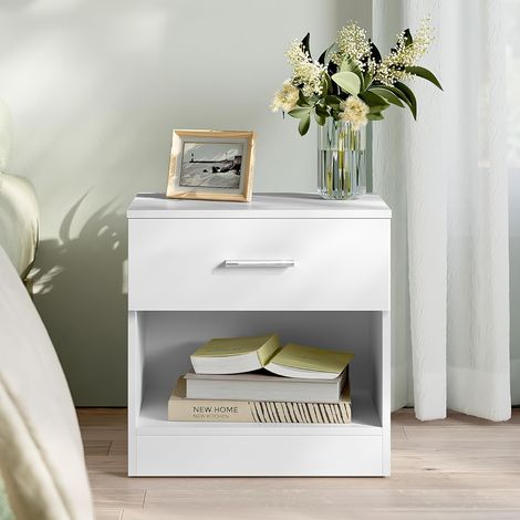 Canterbury White/White High Gloss 1 drawer bedside