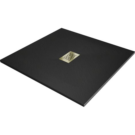 Mexen Hugo piatto doccia quadrato SMC 100 x 100 cm, nero, copertura oro - 42701010-G (1/5)