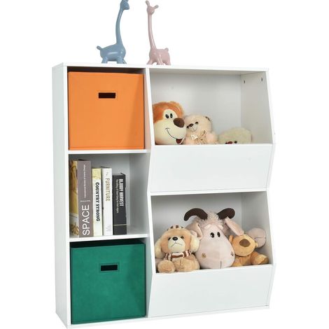 COSTWAY Armadietto Porta Giochi per Bambini, Organizer Giocattoli con 2 Cestini Extra, Libreria Multifunzionale per Libri Giocattoli Bambole, 76x28x94 cm, Bianco (1/5)