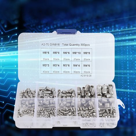 300-teiliges Set aus Innensechskantschrauben M3, M4, M5, M6 und M8 aus Edelstahl 304 (1/5)