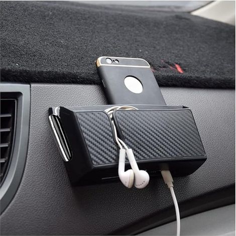 Tasca auto autoadesiva, organizer con motivo in fibra di carbonio, per telefono e occhiali da sole, accessori per auto, adatta per riporre chiavi, monete, penne (Grande) (1/5)