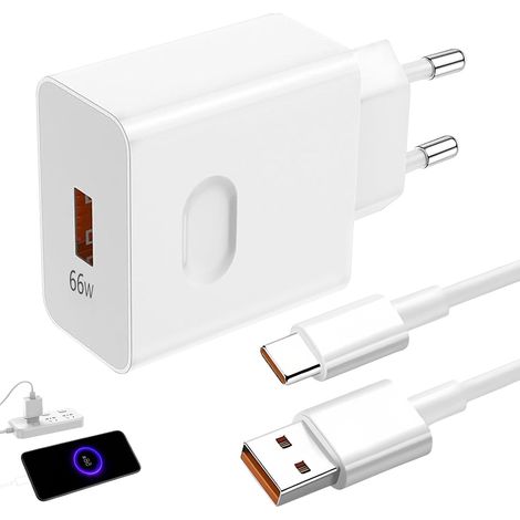 Chargeur 66w Honor, Supercharge Chargeur Rapide avec 6 A 1m Cable USB C Chargeurs pour Téléphones Portables Compatible Honor Magic6 Lite 5 Lite 6 5 Pro X6b Mate 60 50 P60 Pad 9 X9 X8a (1/5)