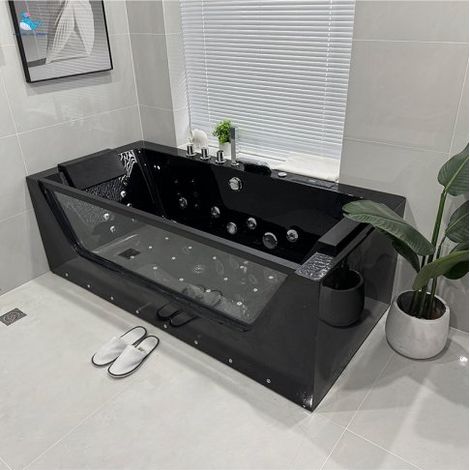 Vasca Idromassaggio full Optional Led Ozono, Riscaldatore 170x80x61cm Black Sicorage Airla