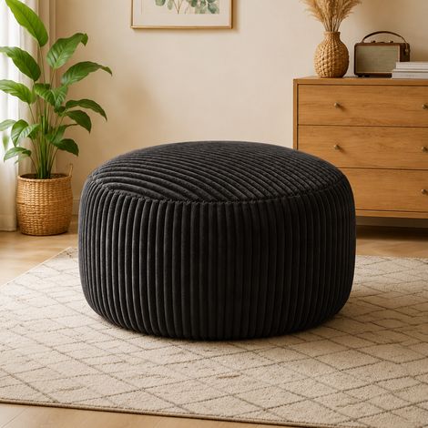 Poltrona bean bag rotonda 4FT con imbottitura in schiuma memory granulare, velluto nero HAVRYA (1/5)