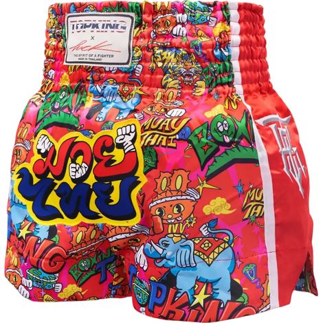 Short de boxe Muay Thai Top King X Puck rouge taille XL (1/5)