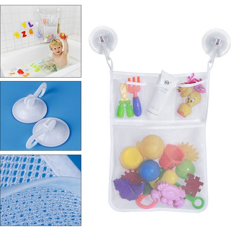 Sac de rangement pour jouets de bain, sac filet suspendu avec ventouses, 45x52x7cm en polyester, lavable et portable, 1 sac et 2 ventouses inclus (1/5)