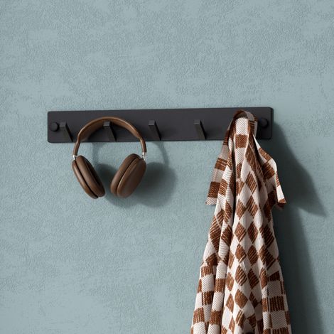 Mai & Mai Kleiderhaken Wandgarderobe Wandhaken aus Edelstahl mit 5 Haken Garderobenleiste Garderobenhaken 30cm Matt schwarz Stalo-05