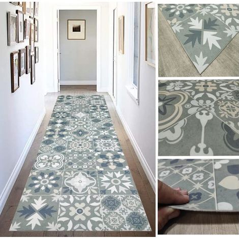 Tapis en Vinyle hydraulique, Carreaux, Vert, Bleu, Or et Argent, pour Couloir, Cuisine, Chambre à Coucher, Moquette, Vinyle hydraulique, Article 871 (1/5)