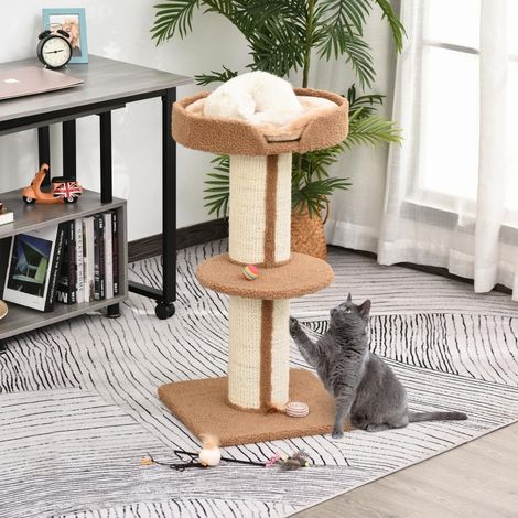 Árbol para gatos de sisal y poliéster marrón claro, multinivel con plataformas para rascar, descansar y trepar, 45 x 45 x 91 cm (1/5)