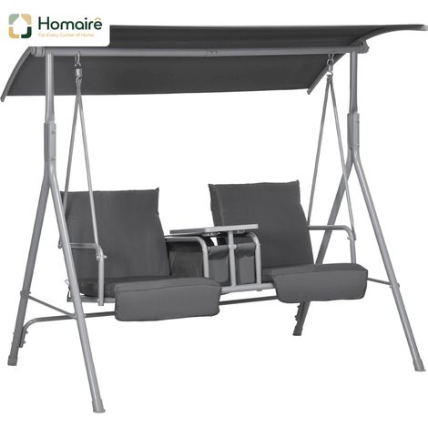 Banc de balançoire jardin 2 places avec canopée cadre métal sièges rembourrés table centrale (1/5)