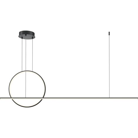 Maytoni Halo Ring Plafonnier suspendu moderne de 143 cm, noir, 1 500 lm, abat-jour blanc