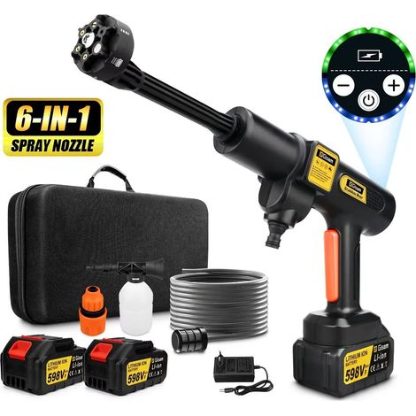 200 Bar bürstenloser elektrischer Hochdruckreiniger 6-in-1 Autowaschgarten-Wasserpistole Spritzpistole für Makita 18 V Batterie Pin, mit 2 Akkus