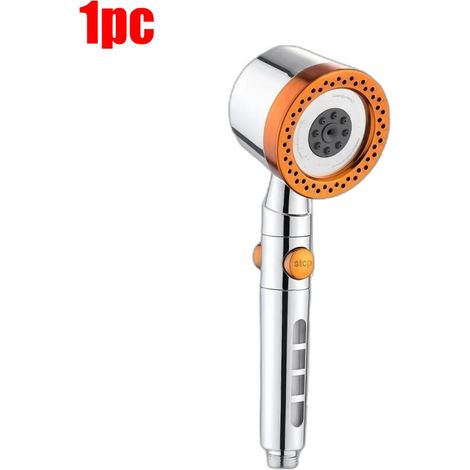 (Orange 1 pièce) Pommeau de douche 5 jets économe en eau, en ABS, style spa, à main, avec filtre et grand débit, pour salle de bain portable. (1/5)