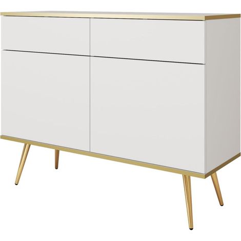 Cassettiera, Bianco, gambe dorate, 107 x 85 x 39 cm (1/4)
