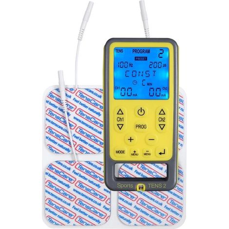 TensCare K00155 Sport Tens 2 Stimolatore Muscolare Elettronico 27 Programmi Batteria Ioni di Litio 3,7 V colore Grigio Giallo