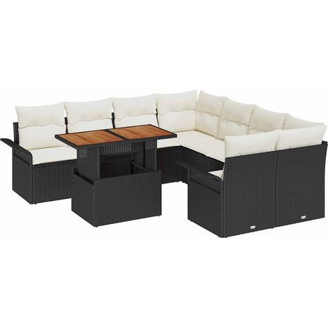 Garden Sofa Set with Storage 9 pcs Black Poly rattan vidaXL