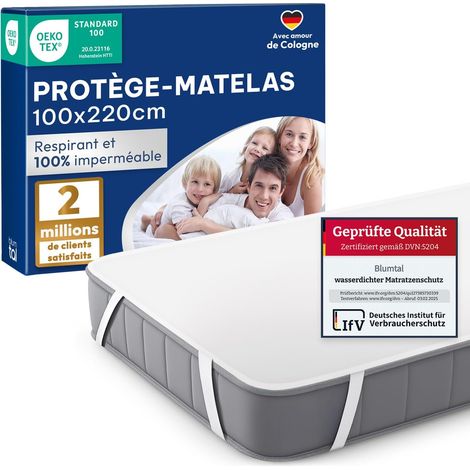 Protège-Matelas Imperméable 100x220cm - Housse Anti-Punaises de Lit - Alèse Silencieuse 80% Coton, Lavable à 95°C, Certifié Oeko-TEX (1/5)