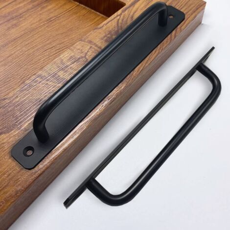 2-piece sliding door handle, length 212mm, with backplate, aluminum alloy, suitable for furniture, black, with screws (1/5)