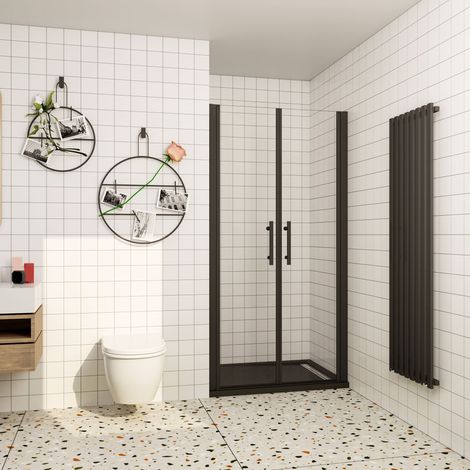 AICA 90x195cm schwarze Doppel Pendeltür Duschabtrennung Duschwände mit 6mm Nano NANO ESG Glas,inkl.90x120x3cm rechteckiger Duschwanne ohne Ablaufgarnitur (1/5)