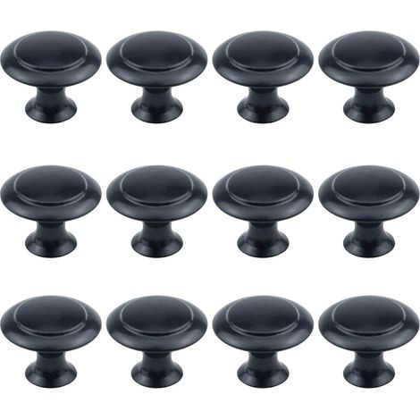 Lot de 12 boutons ronds de 2,5 cm de diamètre, matériel d'armoire noir plat avec vis de montage