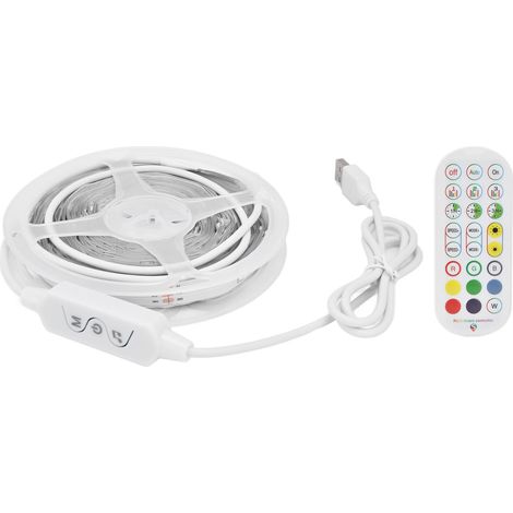 Bandeau LED RGB 5 mètres, USB 5V, contrôle musical, multicolore avec application Bluetooth, kit bande lumineuse (télécommande avec batterie intégrée, bande nue 5 m 70 leds) (1/5)