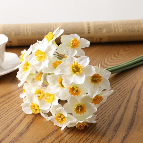 Bouquet de 3 jonquilles artificielles en soie, faux narcisses.-AquaForge (1/5)