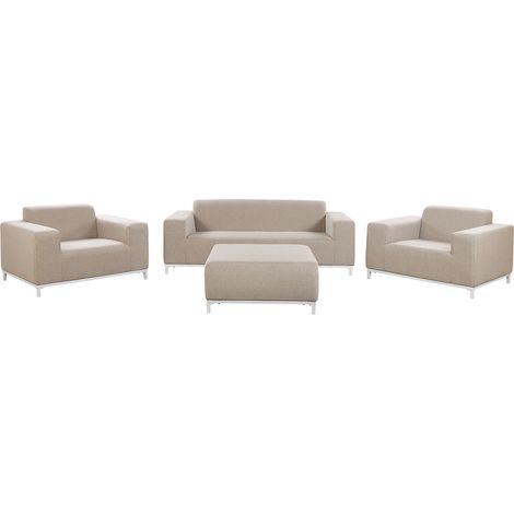 Conjunto de jardín 5 plazas de poliéster beige arena blanco patas metal Rovigo (1/5)