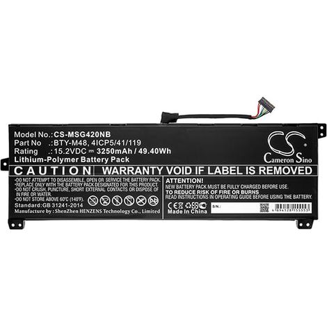 NX - Batterie ordinateur portable compatible MSI 15.2V 3250mAh - 4ICP5/41/119BT (1/5)