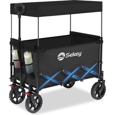 Sekey – Chariot de jardin pliable avec toit – charge max 150 kg – freins pour sécurité – roues robustes pour terrains variés – nettoyage facile